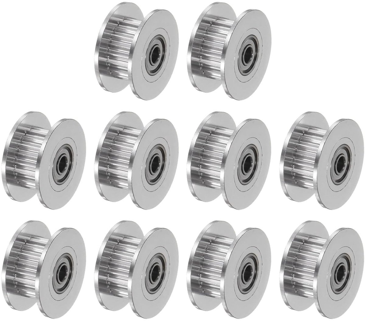 2GT Katrol 10 stuks - [3 mm gat x 18 mm OD] synchrone wiel 20 tanden voor 6 mm riembreedte, mechanische aandrijving CNC 3D-printer, aluminiumlegering, zilverkleurig