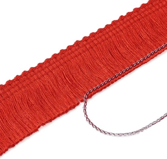 22 meter franjeband 25 mm, rode polyestervezel, franjesrand voor het naaien van kleding, woondecoraties — afbeelding 3