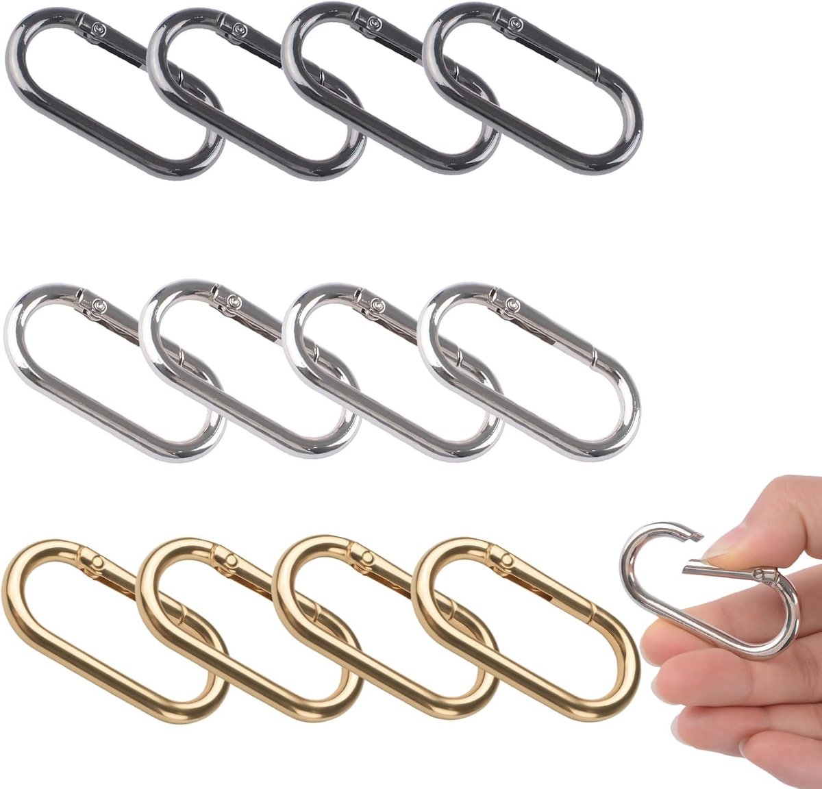 O-ringclips, 12 stuks ovale snap sleutelhanger riemclip sleutelhanger karabijnhaak clips legering gesp haak portemonnee riem extender voor sleutels, tas, handtas, ambachten, 3 kleuren