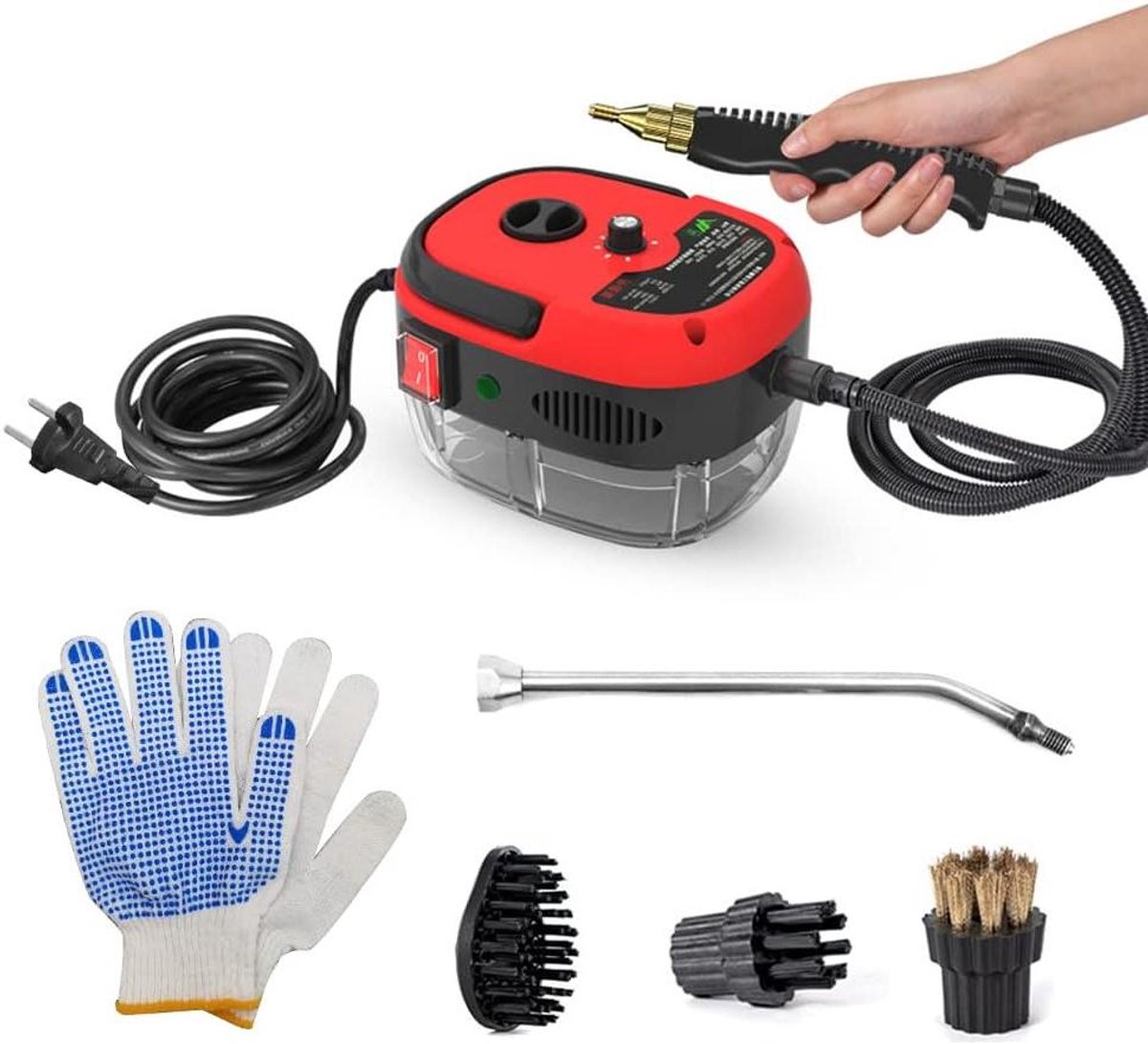Handstoomreiniger - Hogedruk stomer - Grondig schoonmaken - 2500 Watt vermogen - 19 x 15 x 13 cm - Rood
