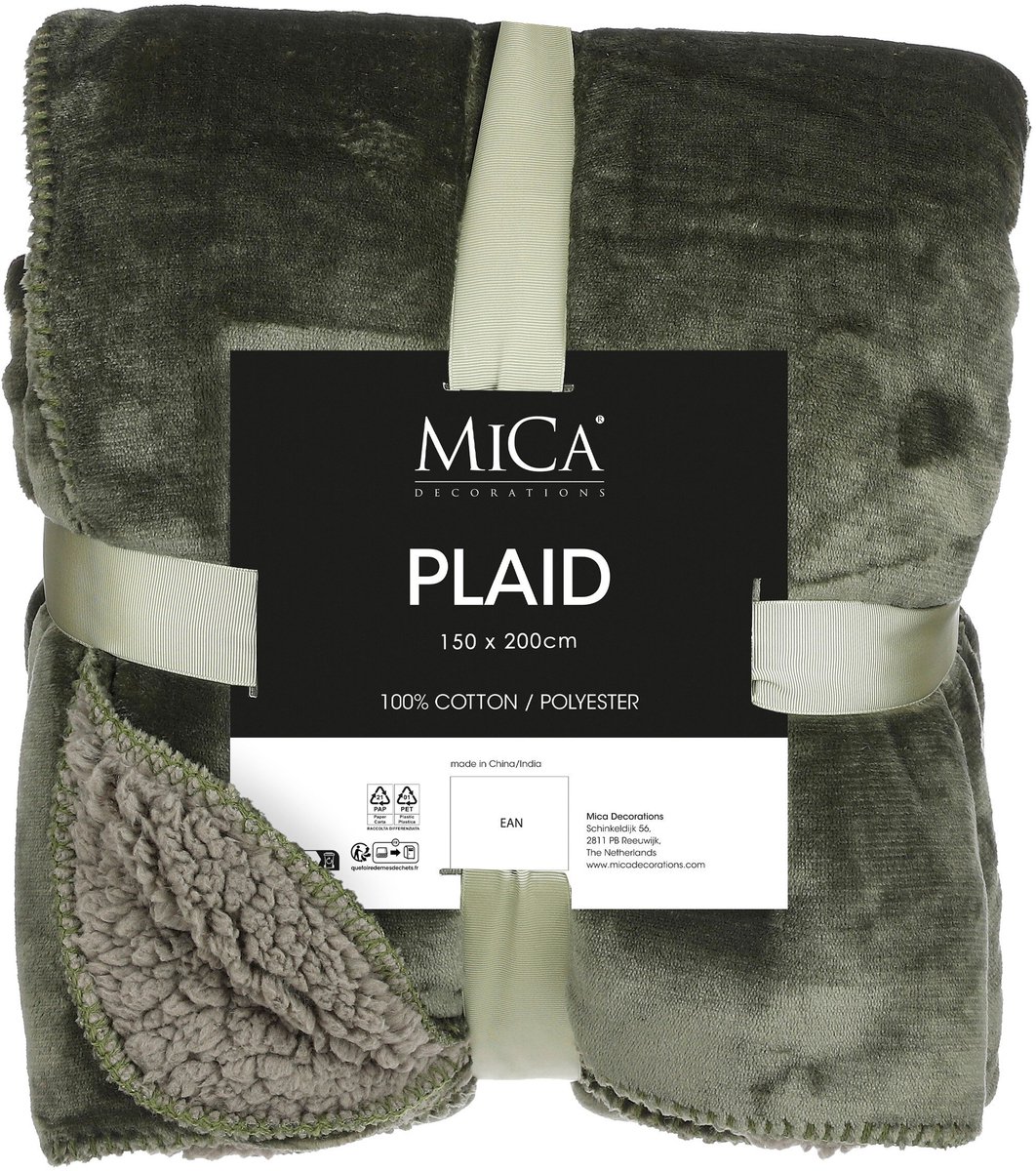 Mica Decorations Mardy Fleece Plaid - Dubbelzijdige Fleece Deken Zacht en Warm - Ruime Plaid voor Bank en Bed in Effen Landelijke Stijl - 200 x 150 cm - Donkergroen