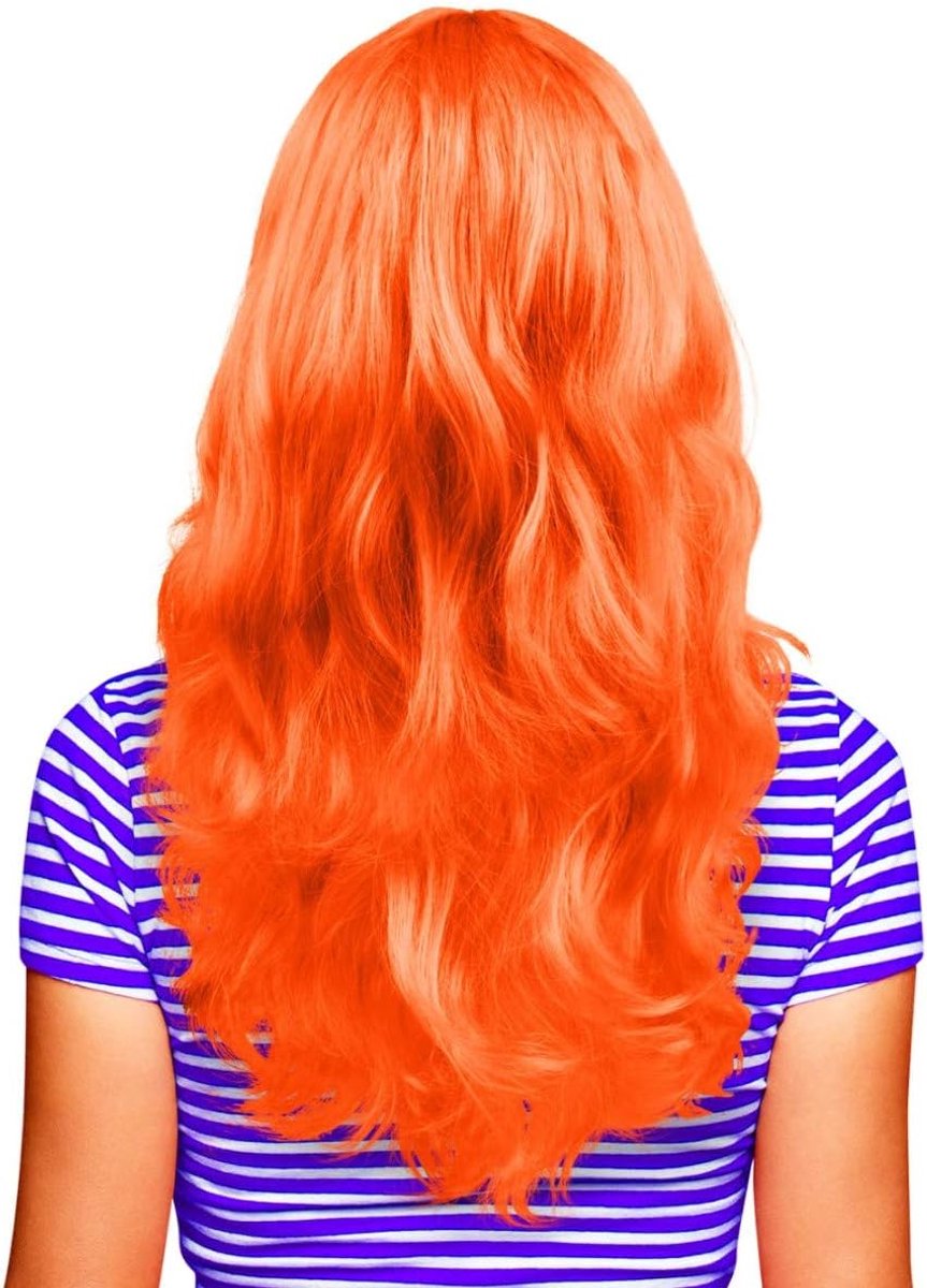 Sexy Dames Lange Haar Pruik | Dames Pruik Krul - Golvend | Accessoire voor Verkleedpartij, Carnaval en Themafeest (Oranje)