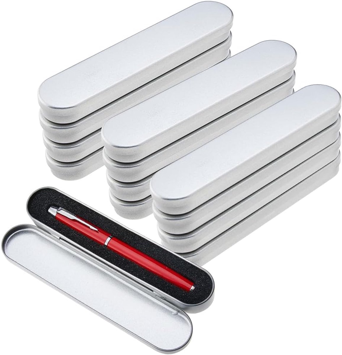 12 STKS Metalen Pen Opbergdoos Blik Dozen met Spons 17,8x3,7cm Metalen Potlood Dozen Pen Geschenkdozen Lege Collectie Case Set voor Pen Potlood Gift