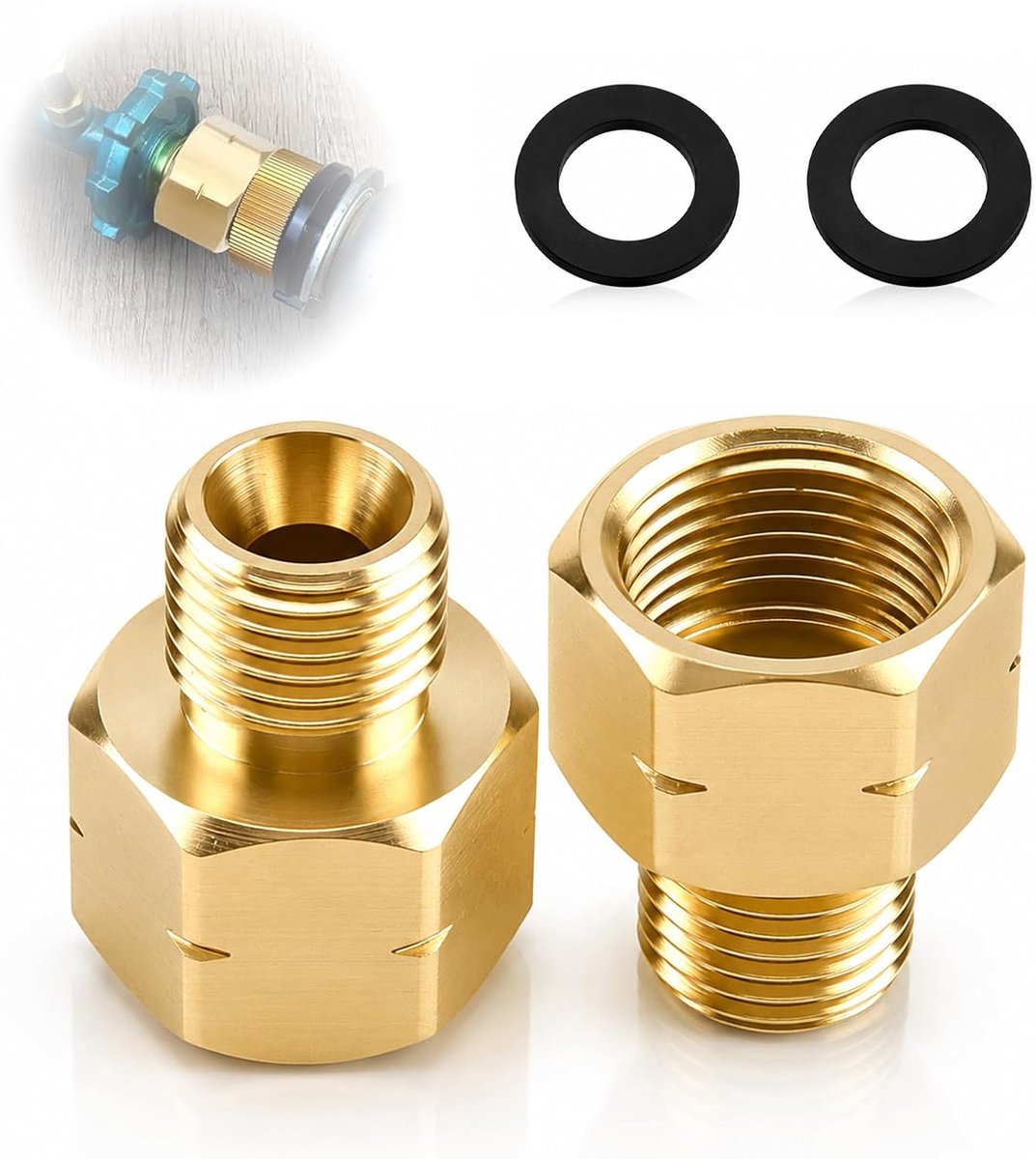 verbindingsstuk 1/4 inch LH-KN binnendraad x G 3/8 inch LH buitendraad, messing adapter voor gasregelaar en gasslang, gasslangaansluiting voor propaan, acetyleenbuis