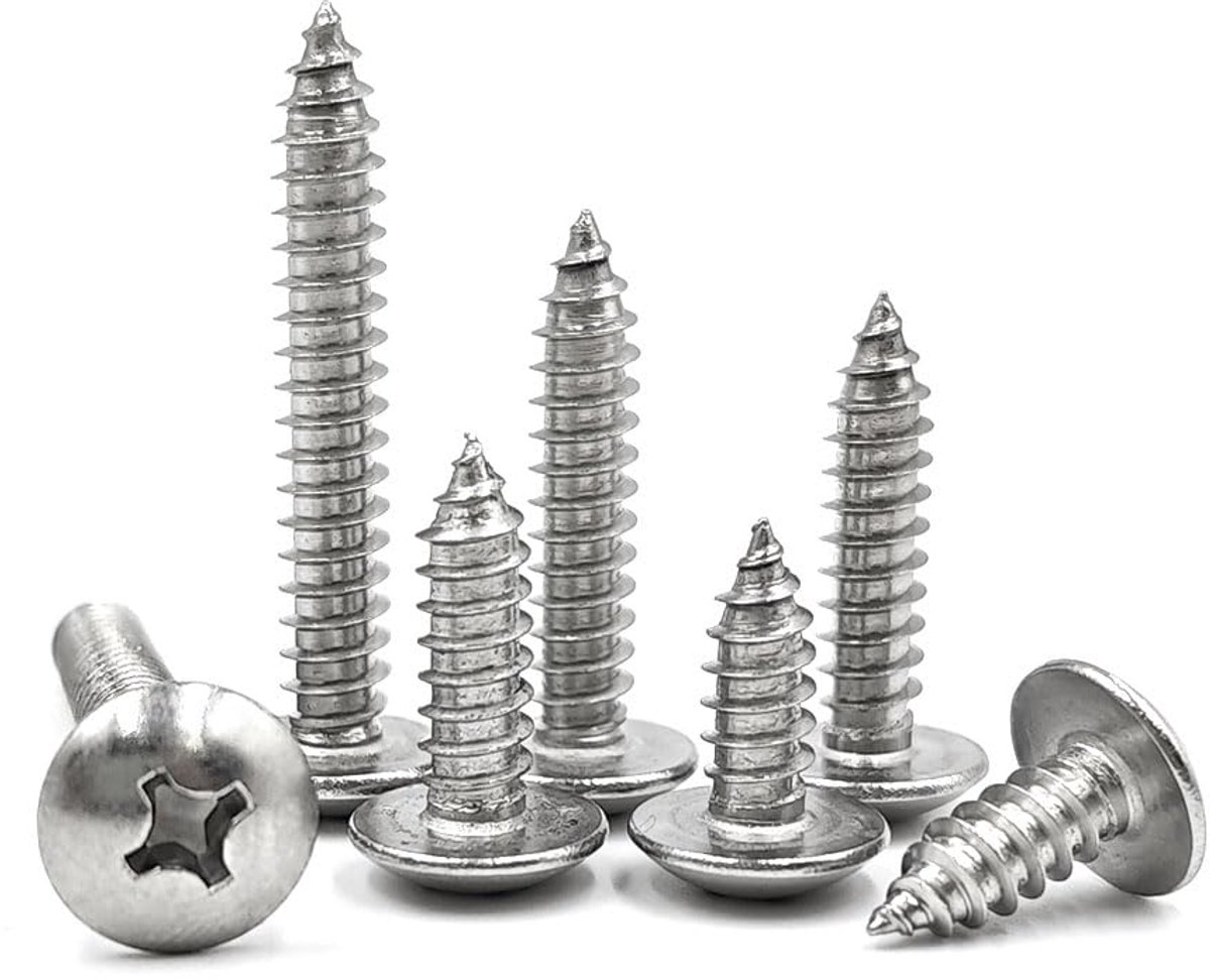 20 stuks M4x20 mm Schroeven Zelftappende Houtschroeven van 304 Roestvrij Staal, Ronde Kop Zilver, Paddestoelkop Bevestigingsschroeven, Zelfborende Schroeven