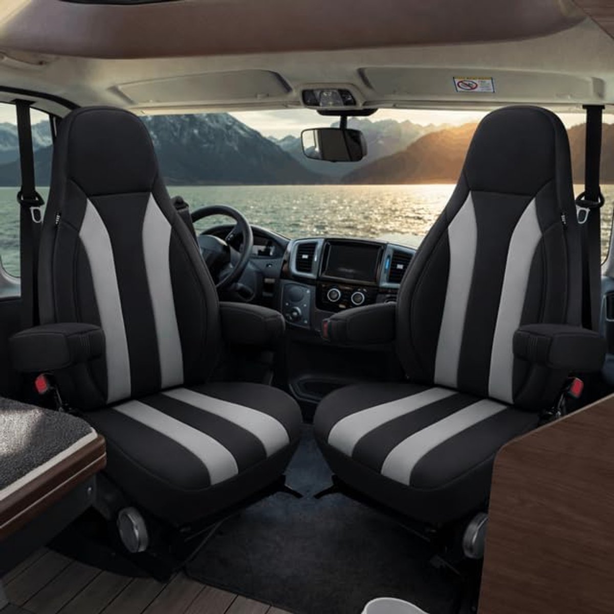 Stoelhoezen, geschikt voor FIAT Ducato, camper, 2-delige set voor bestuurder en passagiers, met armleuninghoezen, compatibel met Pössl, Knaus, Adria, Carthago en CIM205