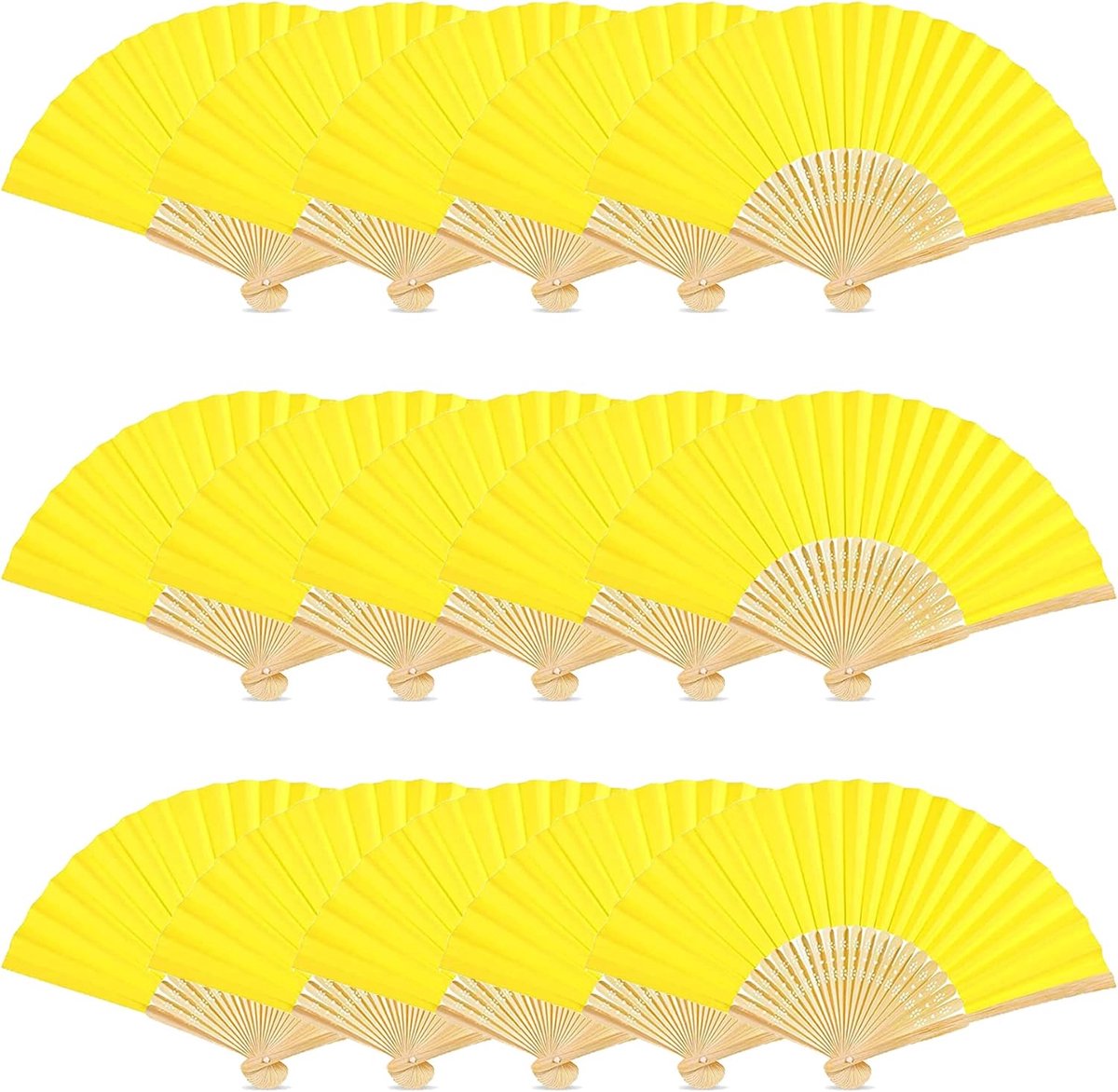15 stuks handwaaiers, opvouwbare papieren waaiers, bruiloft, accessoires voor bruiloftsdecoratie, feest, feest en picknick (geel)