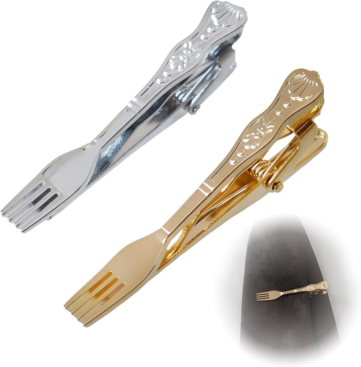 set van 2 stuks, voor heren, dasspeld, zilver, dasspelden voor zaken, bruiloft en dagelijks gebruik