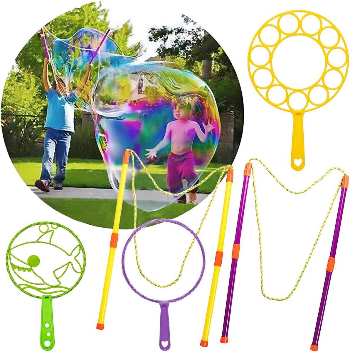 Zeepbellen voor kinderen, 6 stuks zeepbellenstaafjes, enorme zeepbellen, enorme bellenstaafjes, zeepbellen, gadget, verjaardag, kinderen, feest, tuin buiten, speelgoed