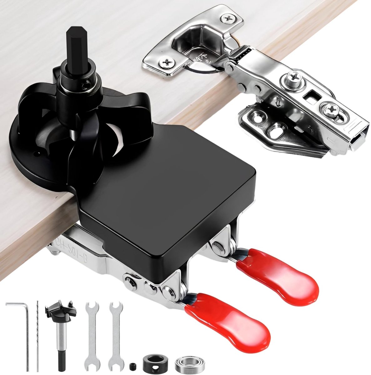 Potscharnier sjabloon met dubbele klem aluminiumlegering boorsjabloon potscharnier verborgen scharnier boorsjabloon 8-delig voor houten panelen kasten