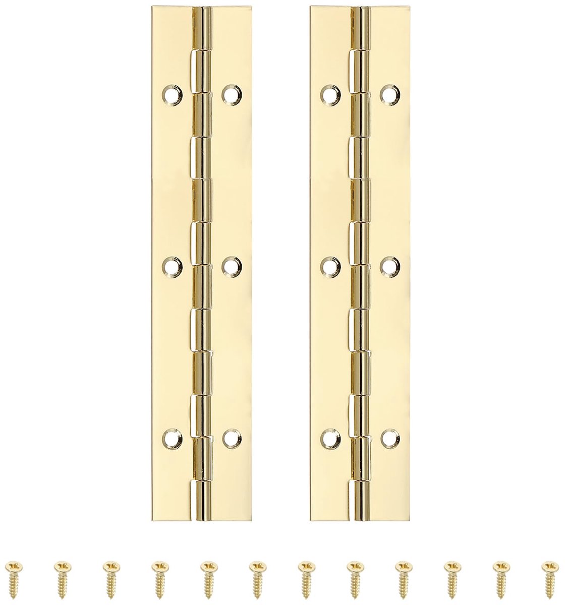 Pianoscharnier, 2 stuks 304 roestvrij stalen continu scharnier met gaten voor piano, poort, deur, houten opbergdoos, kast, boot, goud