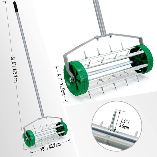 Gazonbeluchter Rollen - Handmatige Beluchter Tuin - Gazon Onderhouden - Verlicht Bodem Verdichting - 145 cm Lengte - Zilver — afbeelding 2