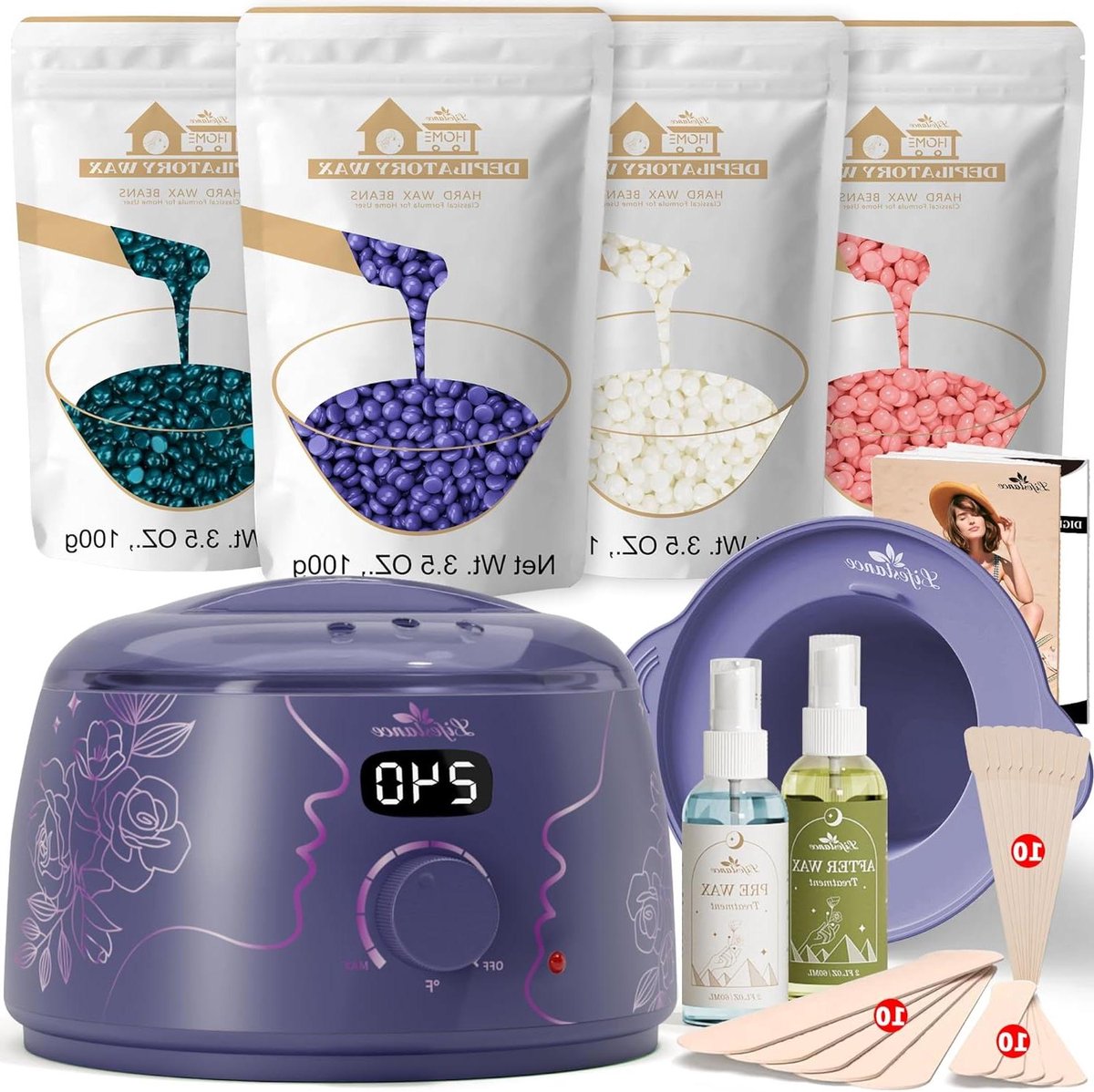 Waxverwarmer Set - Harsverwarmer Harsen - Ontharen Thuis - Snelle Digitale Verwarmings - 500 ml Pot - Amethist