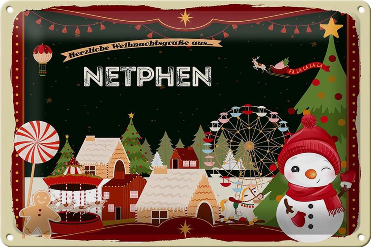 Blechschild Weihnachten Grüße aus NETPHEN 30x20cm