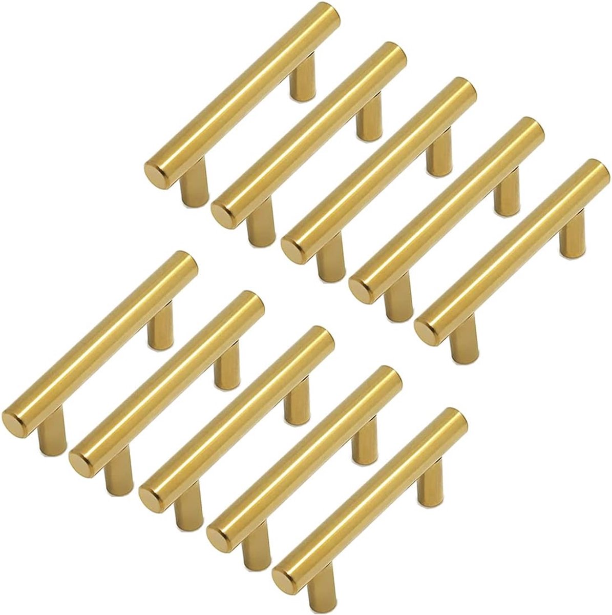 10 stuks meubelgrepen, goudkleurig, meubelgreep, keuken, goudkleurig, meubelgreep, messing, van roestvrij staal, afstand 64 mm