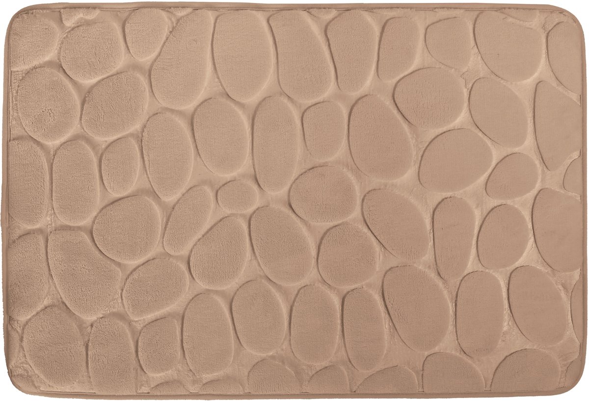 Galet Mousse Badmat – Antislip Badkamermat van Polyester – Zachte Douchemat met Kiezelsteendesign – Cappuccino