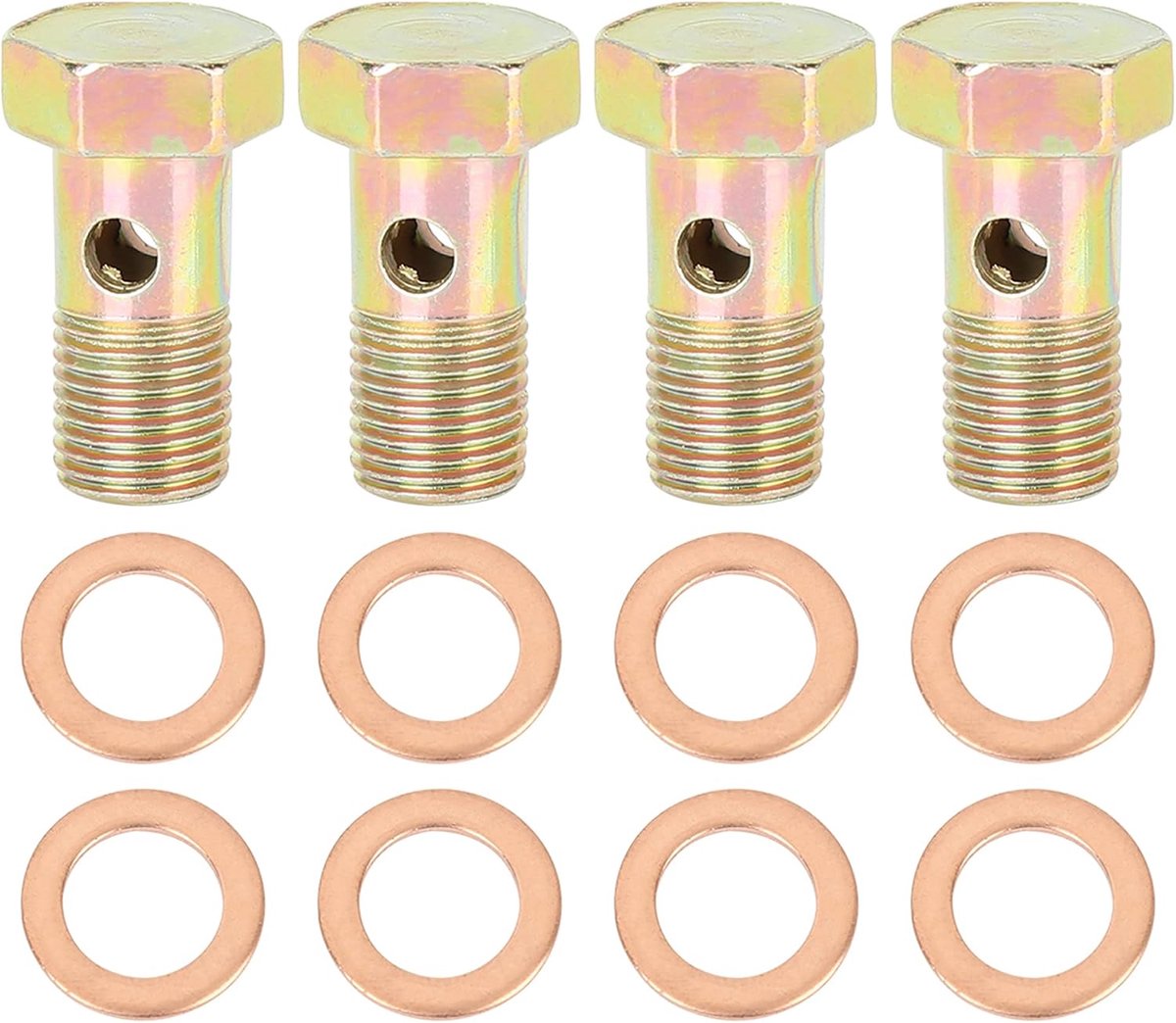 4 sets M10 x 1,0 mm metrische schroefdraad banjo schroeven rem adapter | Afmetingen: 25 x 15 mm, inclusief 8 sluitringen M10, voor remmontage, sportmotorfiets, scooter