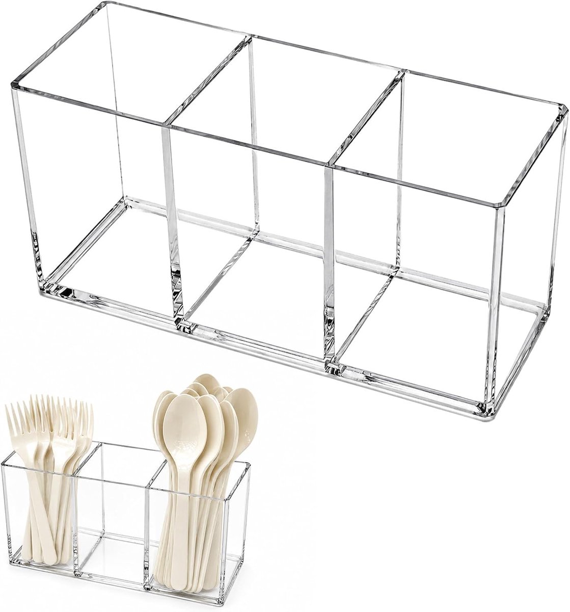 Bestekhouder, Doorzichtige Plastic Bestekhouder Multifunctionele Bestekopbergbak Geschikt voor Kantoor Keuken Badkamer Eetkamer Camping en Feestjes