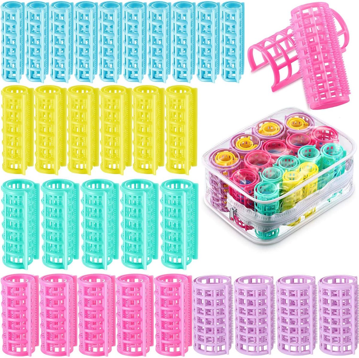 SnelShoppen - 30 Plastic Krulspelden in 5 Afmetingen voor Doe-Het-Zelf Haarstyling, Geen Warmte Nodig voor Thuis en Salongebruik