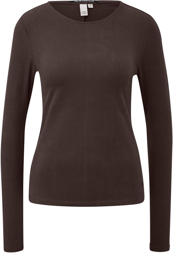 Donkerbruine longsleeve met ronde hals, label THE QS LOVE CLUB aan de binnenkant.