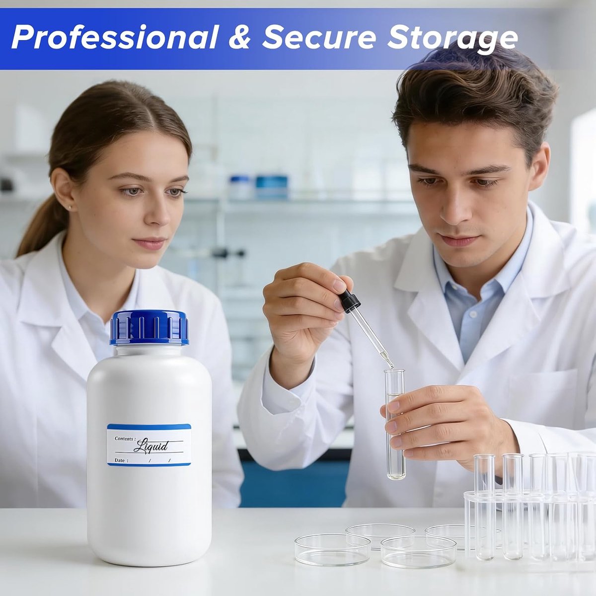 3 Stuks 1000ml Brede Halsfles met Schroefdop, Hdpe Materiaal | met Afsluitstop, Etiketten & Flessenborstel, Kunststof Flessen Om Te Vullen Voor Laboratorium, Activiteiten Buiten