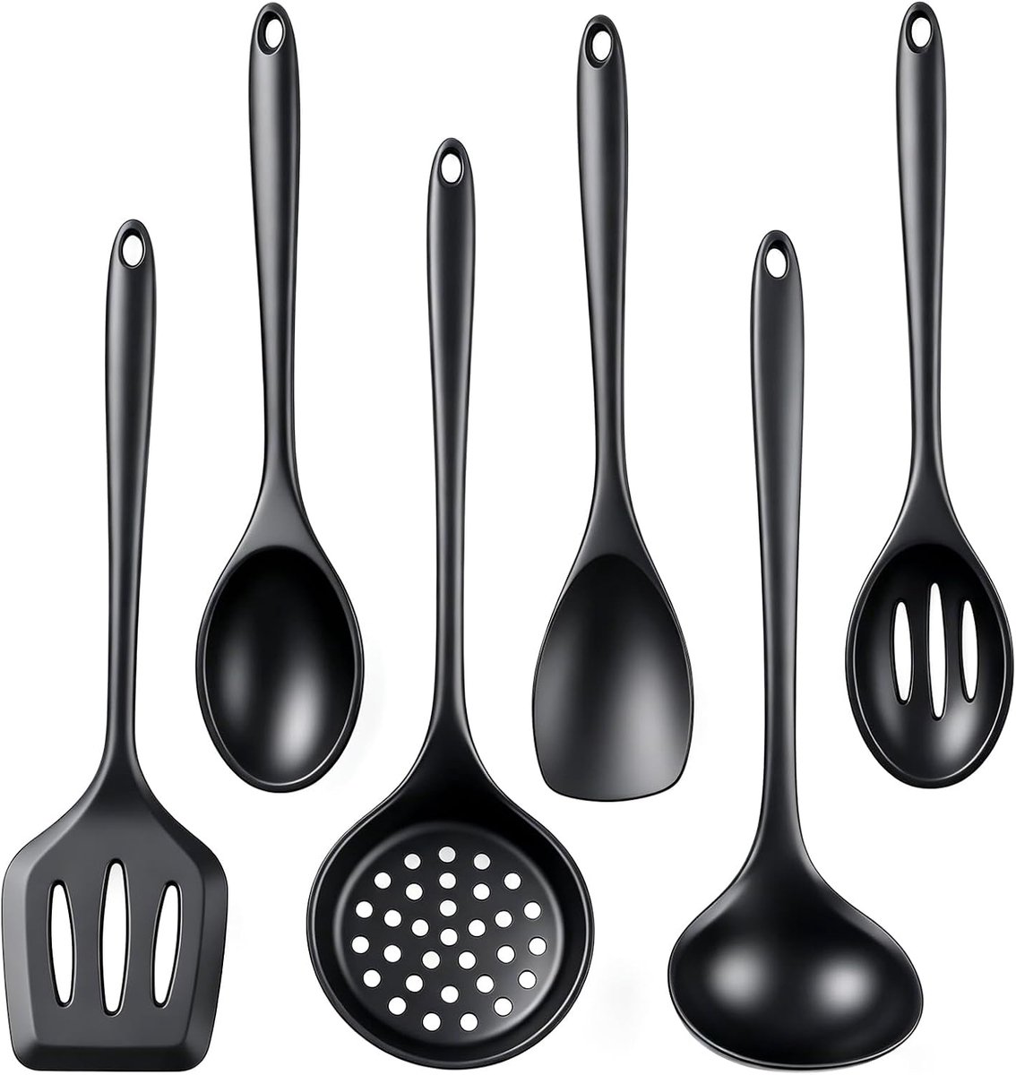 keukengerei, 6-delige set keukengerei, hittebestendig, anti-aanbaklaag, keukengerei van siliconen voor koken, roeren en serveren (zwart)