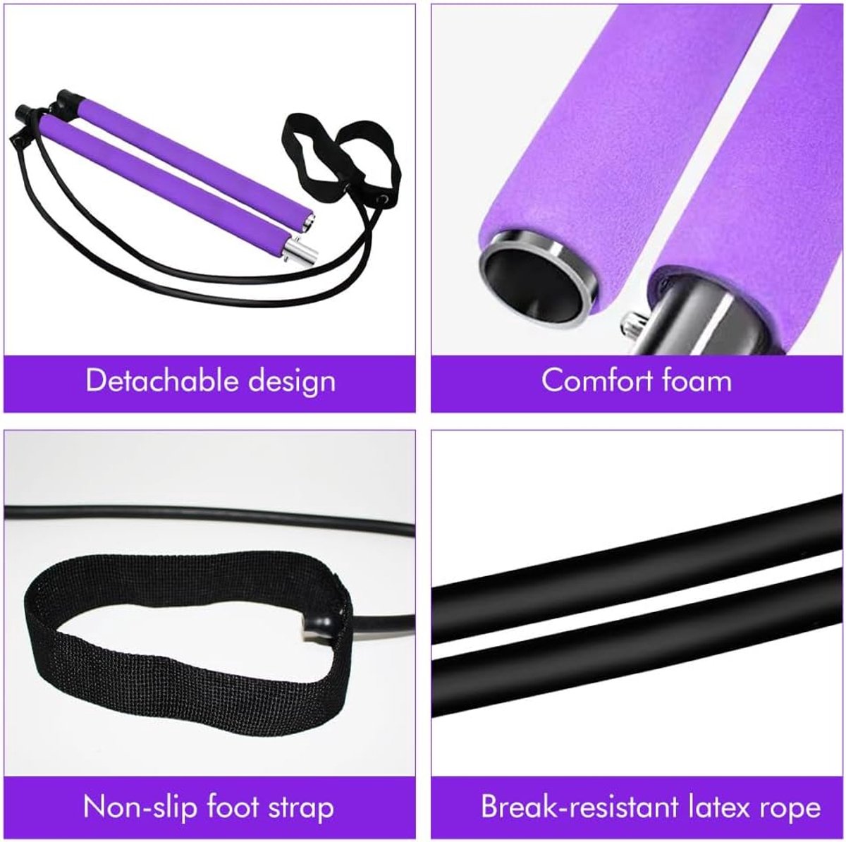 Bar Kit met weerstandsband, draagbare weerstandsbanden, voor thuis en in de sportschool, bodybuilding, yoga, pilatesstick met voetlus, voor dames en heren, fitnessstang, workout