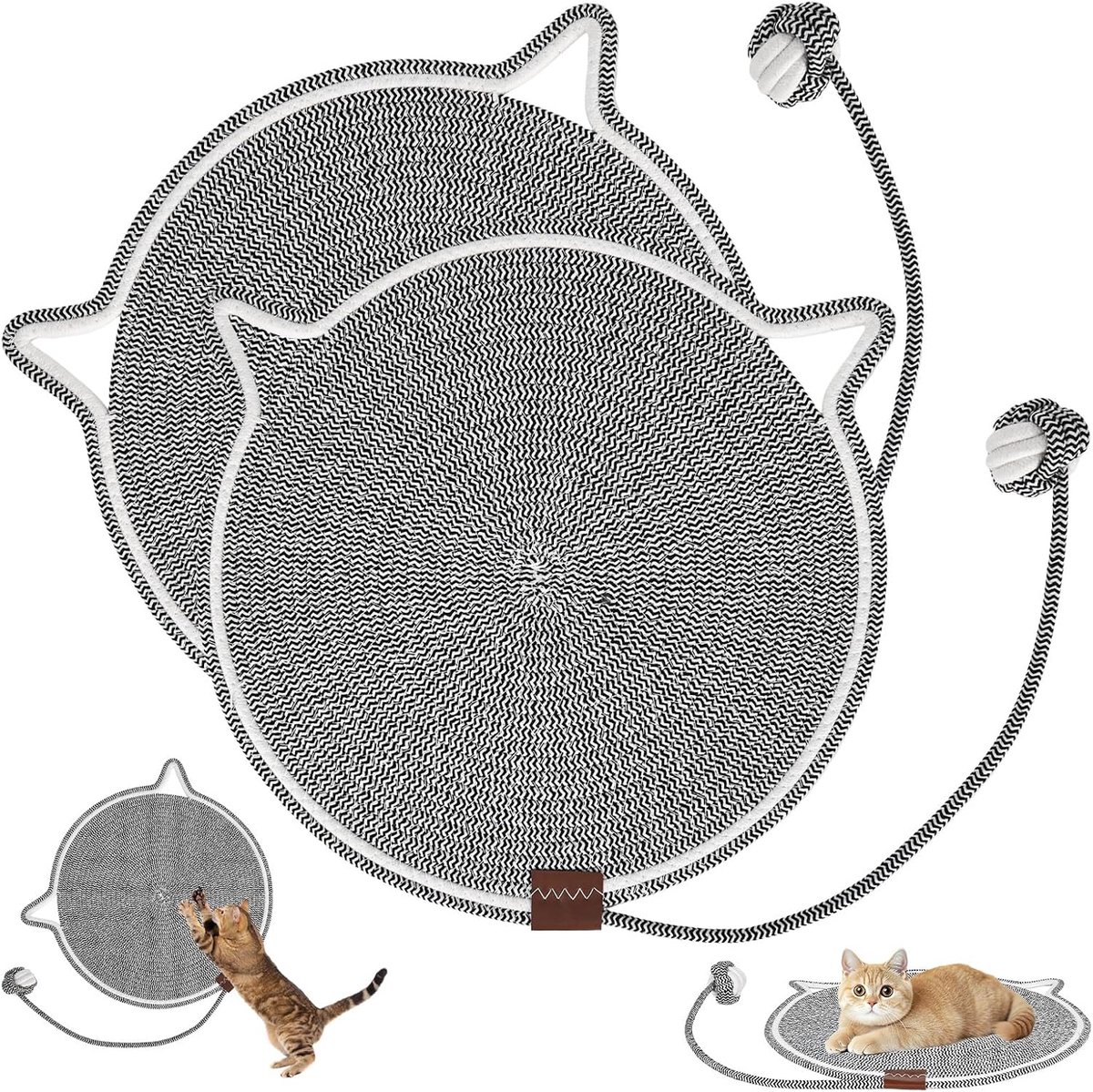 2 stuks katoenen touw krabmat kat, 43 x 43 cm krabtapijt kat ronde krabplank met katoenen bal voor meubelbescherming kattenkrabpads voor indoor katten grijs
