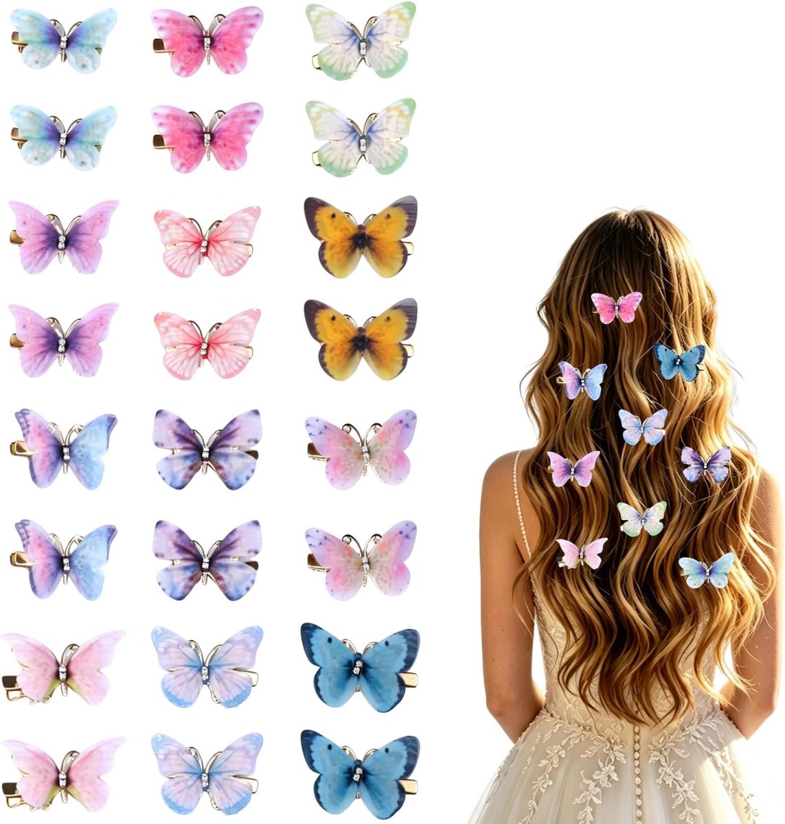 24 Stuks Vlinder Haarclips - Kleurrijke en Lichtgewicht Haaraccessoires voor Meisjes en Vrouwen - 24 Kleuren