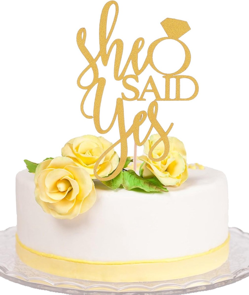Said Yes taarttopper - verlovingsbruidstaart topper met ring, gouden glitter vrijgezellenfeest feesttaartdecoraties