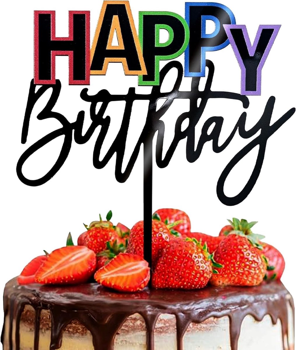 Birthday taarttopper, 12 x 10 cm, Happy Birthday-taartdecoraties van acryl, spiegel, regenboog, taartdecoraties, verjaardag, voor mannen, vrouwen, jongens, meisjes (B)
