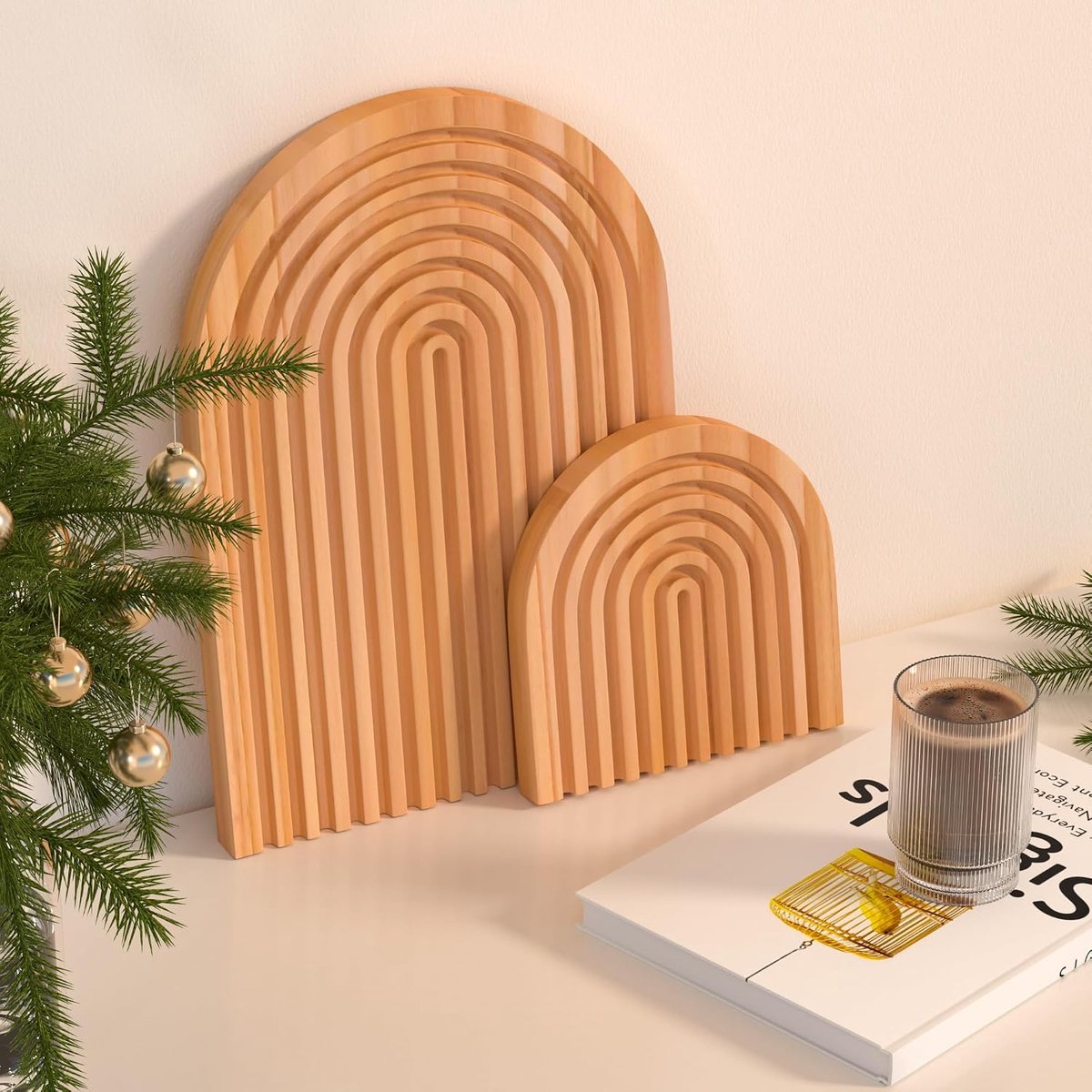 2 stuks boho houten plank decoratie regenboog