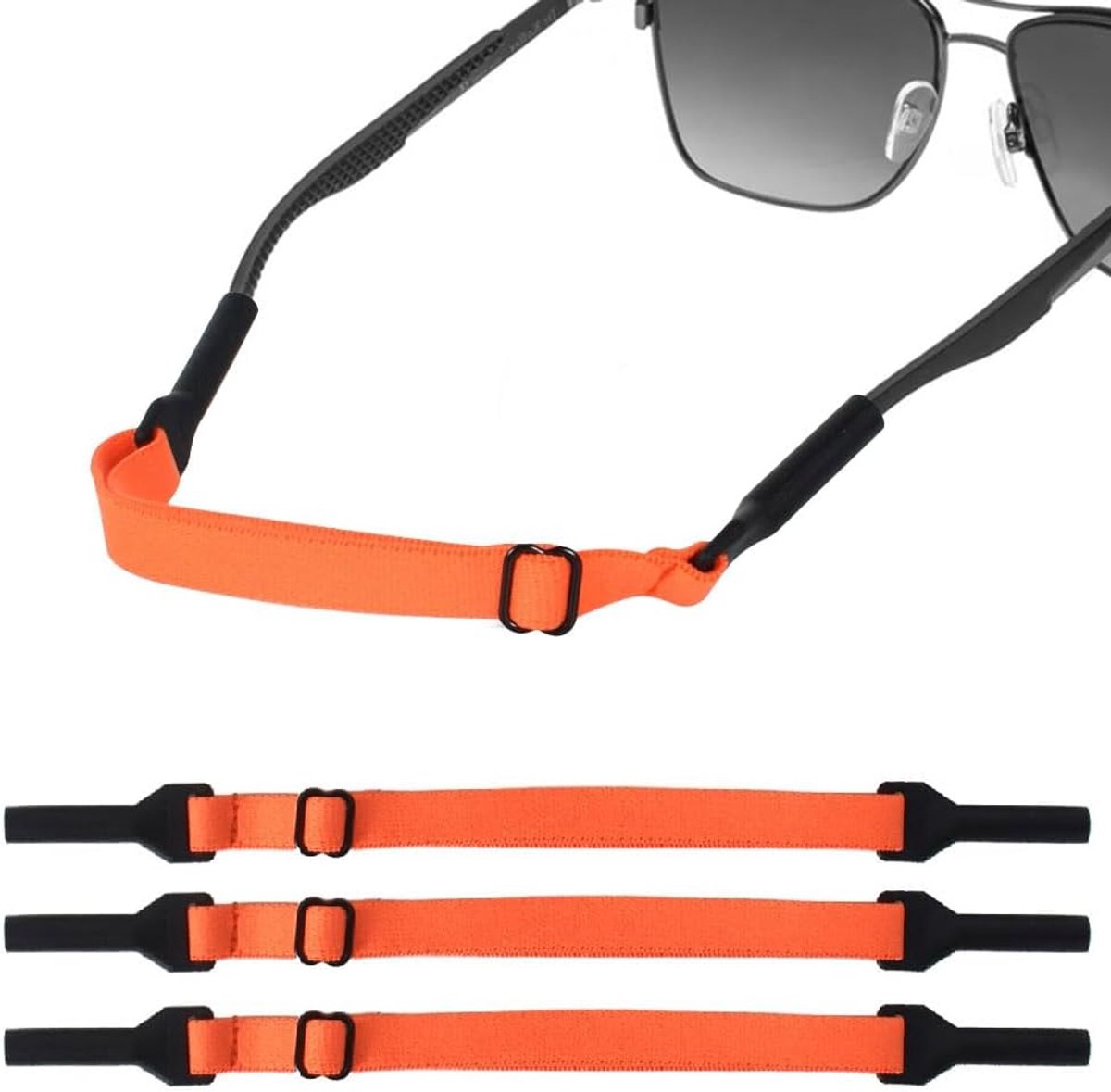 3 stuks brillenbanden, oranje, verstelbare brillenbanden, sport, antislip brillenband voor dames, heren en kinderen