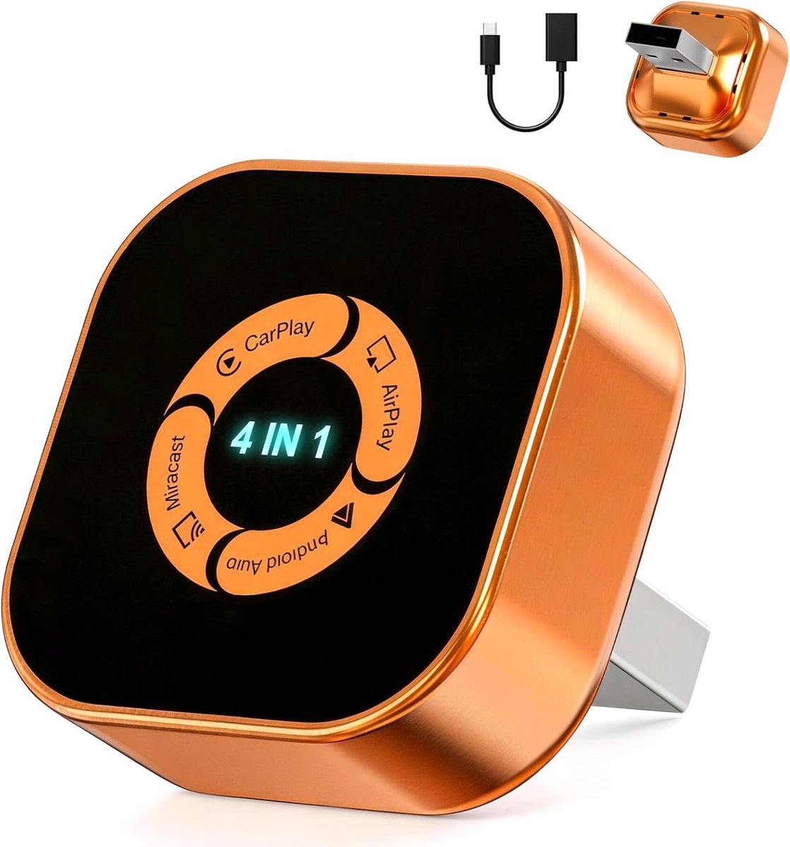 CarPlay-adapter 4-in-1: CarPlay Draadloze Android Auto Wireless AirPlay & Miracast – Dualband 2,4/5,8 GHz WLAN Automatische verbinding – Plug & Play USB-adapter Mini Design compatibel met