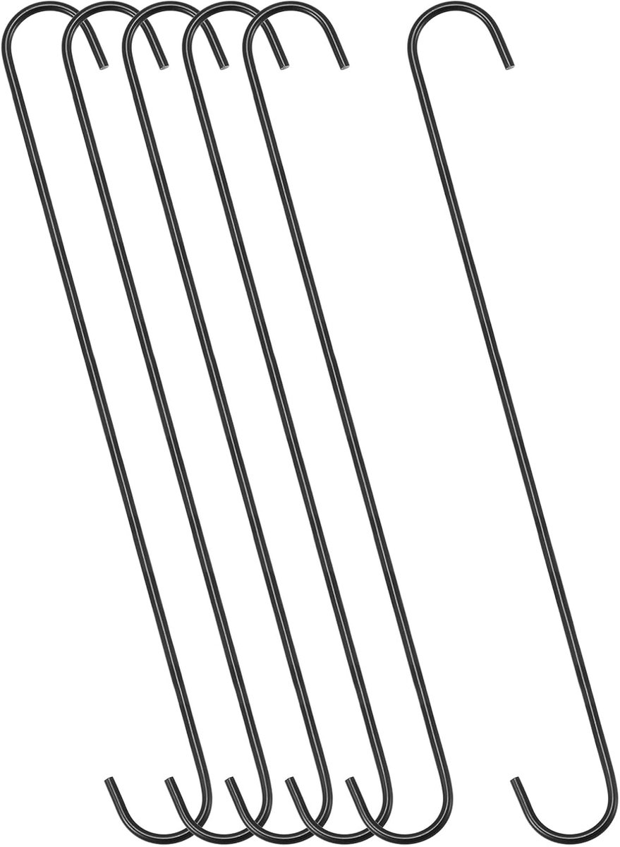 S-haken ophangen, 400 mm, extra lange stalen beugel, voor binnen en buiten, tuin, badkamer, kast, werkplaats, keuken, zwart