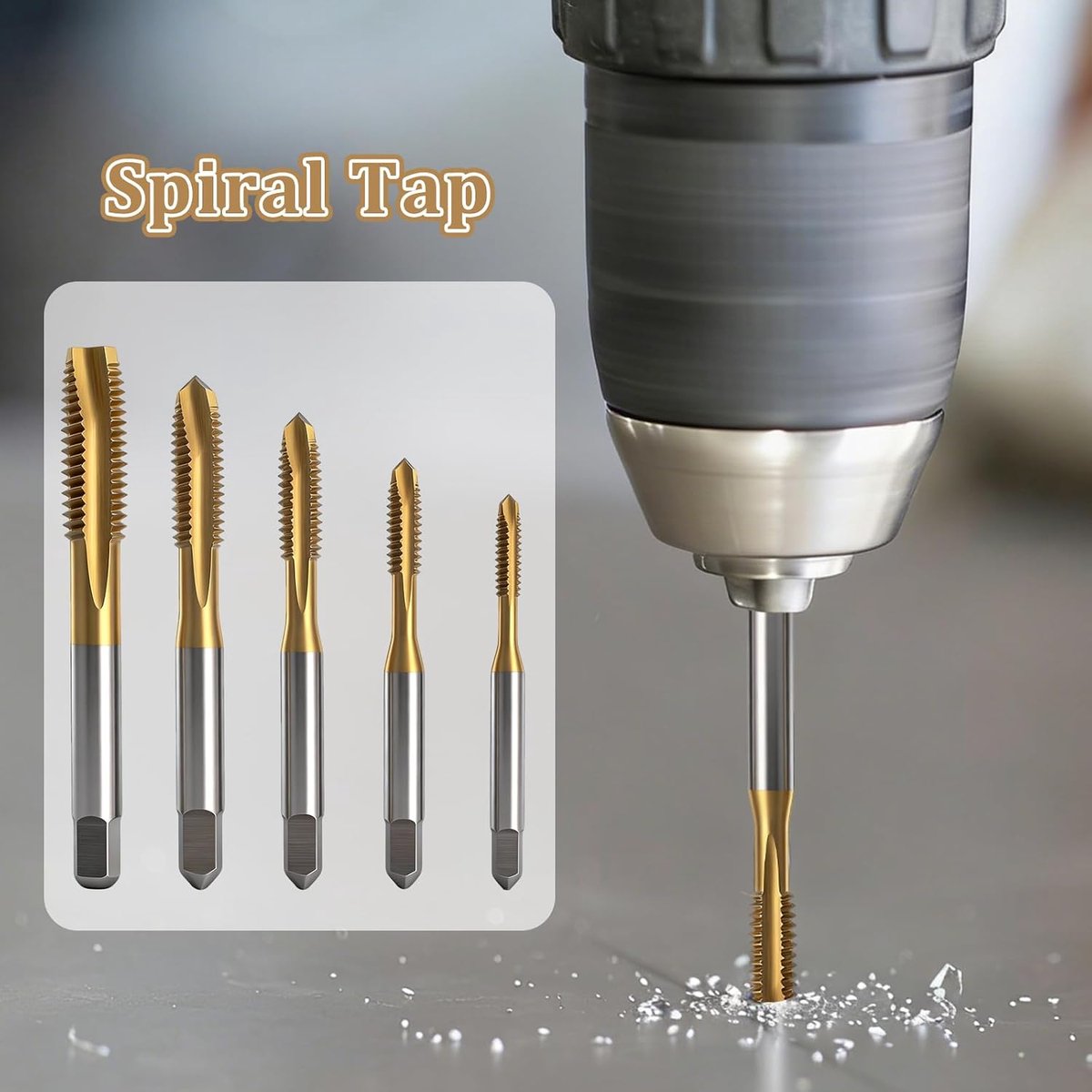 Set van 5 stuks schroefdraadborenset met roestwerende coating, M3, M4, M5, M6, M8, schroefbit, HSS schroefdraadboor, bitset, spiraalgroefboor, machineschroefdraadboor voor metaal, hout, kunststof