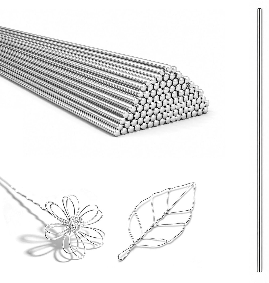 50 Stuks Verenstaaldraad, 2 mm x 300 mm RVS 304 Rondstaaf, Gladde Metalen Staven en Harde Staaldraad voor Veren, DIY, Modelauto's, Vliegtuigmodellen en Metaalbewerking