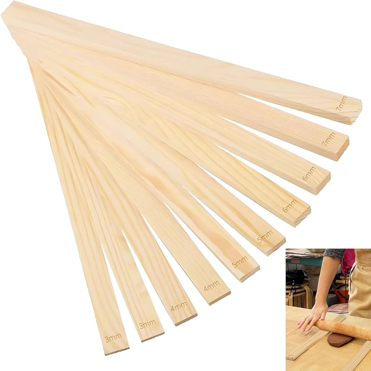 5 maten dieptegeleidingen van klei, geleidingen voor deegroller, dikte voor deegroller van klei, keramiek, moddergeleidingen, grootte, verstelbare deegroller, dikte 3/4/5/6/7 mm (A)