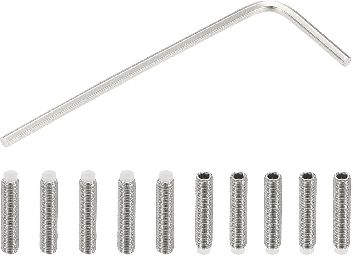Schroeven zonder kop M3 x 14 mm, nylon tip, 10 stuks 304 roestvrij staal, zeskantkop, metrisch, met punt zeskantsnede, binnen, antislip, met sleutel