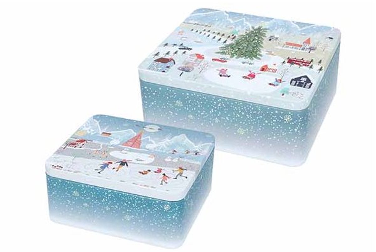 Koekjestrommel Set2 Winter Wonderland Large 18x16xh8cm - 21x19xh9cm