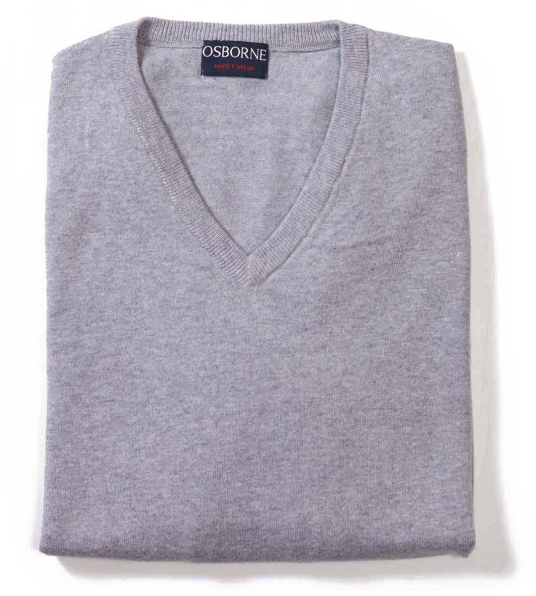 Osborne Knitwear Trui met V hals - Katoen - Light Grey - S