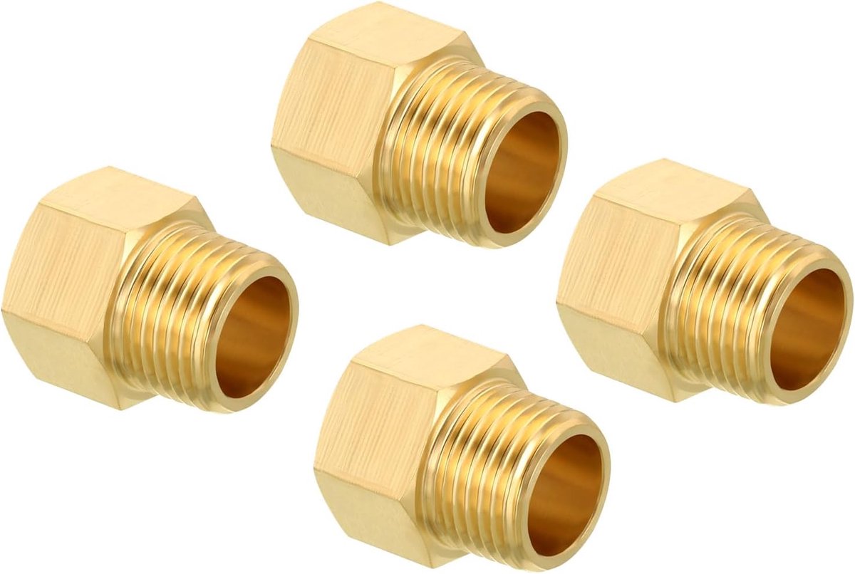 1/2 NPT stekker x 1/2 NPT vrouwelijk messing buisschroefverbinding zeskant verloopstuk voor water gas overdracht 4 stuks
