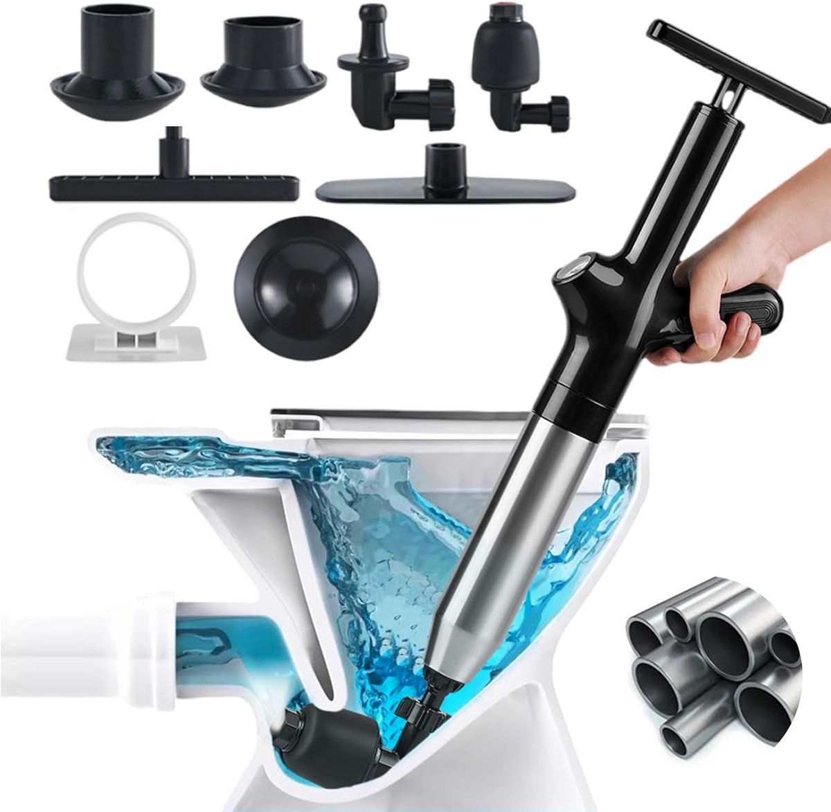 drukbelastingpomp, zuiger, hogedrukluchtbuisreiniger voor toilet, wastafel, badkuip (2024 Classic Black)
