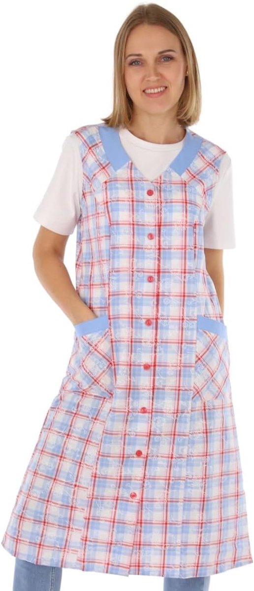 Knoopjas voor dames, gemengd weefsel, geruit, schort zonder mouwen, kookschort, schort, schort