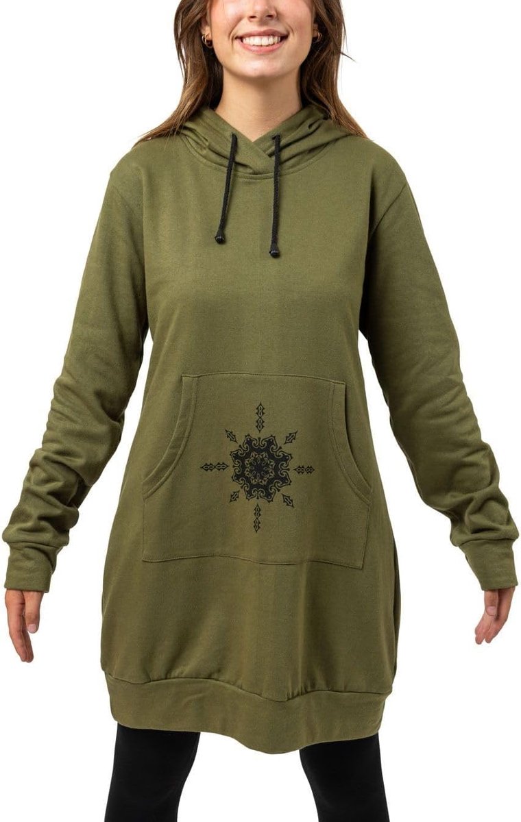 Sweaterjurk, lang, tuniek, hoodie, dames, Duhala - maat S tot XXXL kaki