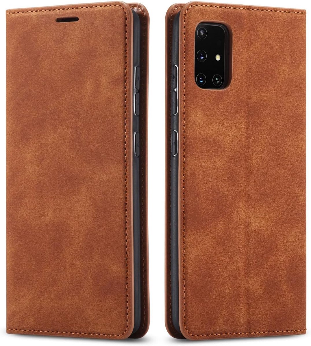 Premium PU-lederen folio-klaphoesje voor Samsung Galaxy A41, beschermhoes met standaard, kaartsleuf, magnetische sluiting, schokbestendig portemonneehoesje voor Samsung Galaxy A41 - bruin