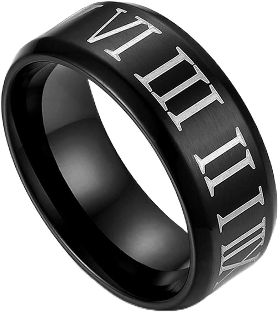 Herenring van roestvrij staal, kleur zwart, Romeinse cijfers, cadeau 0,8 cm, Roestvrij staal