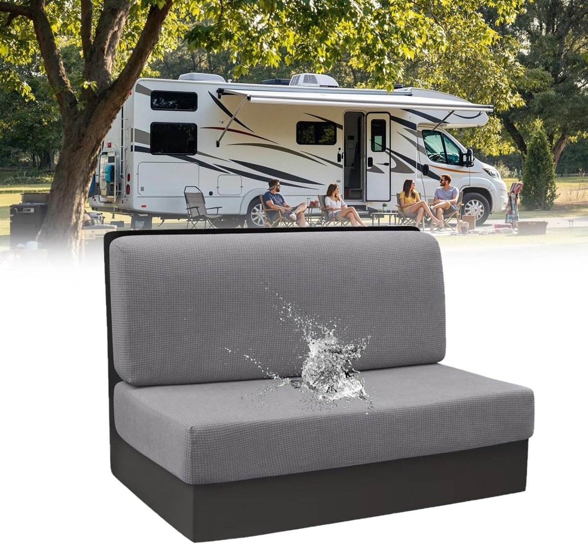 Kussenslopen Voor Camper, 1 Set Spatwaterdicht Rooster, Elastische Bankovertrekken Voor Caravans, Stoelhoezen, Dinette RV, Rugleuninghoes En Bankhoes Lichtgrijs