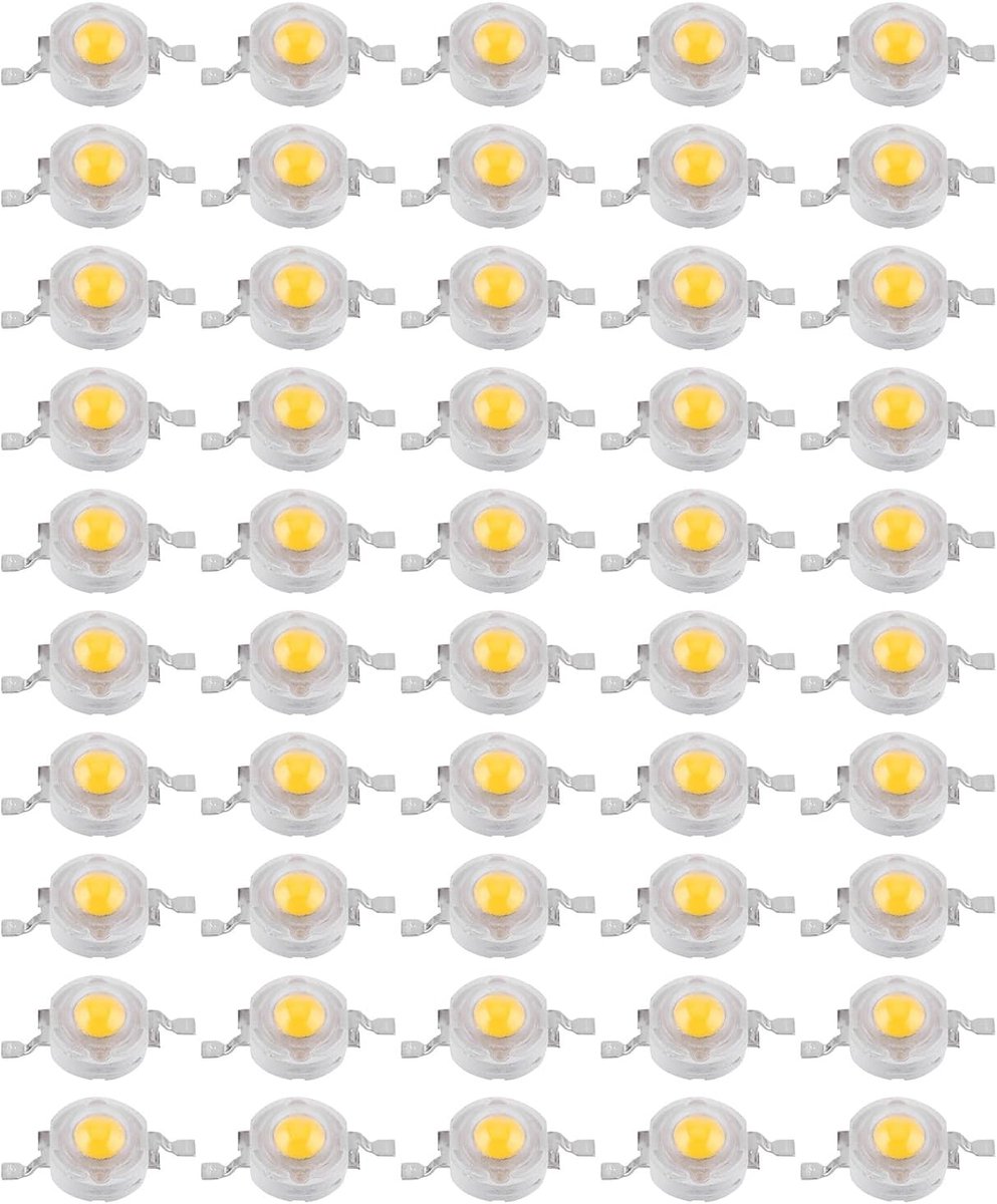 Chip Lamp 50 Stuks - 3.0-3.6V 1W SMD COB Licht Emitter Diode Componenten - Warmwit 3000K-4500K Gloeilamp Kralen voor DIY Verlichting, Spotlight Reparatie en Lampvervanging