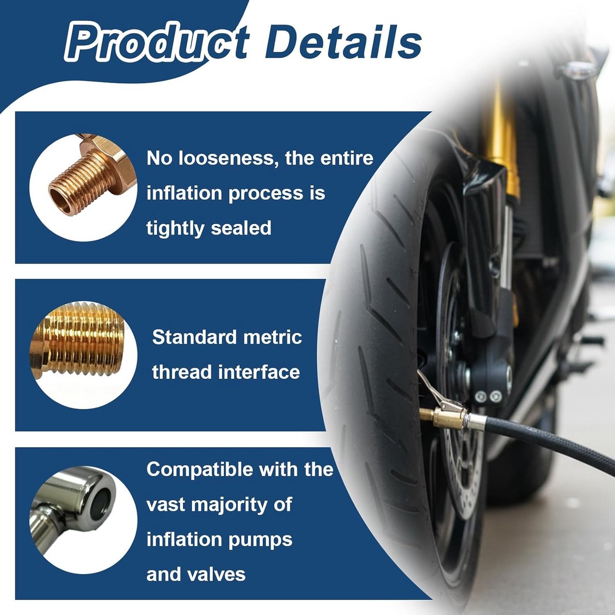 Set van 3 adapter 8 mm bandventiel, pompverlengslang 20 cm, voor het oppompen van banden auto, motorfiets, fiets, flexibele en waterdichte pomp, veilige aansluiting voor compressor, opblaasbare
